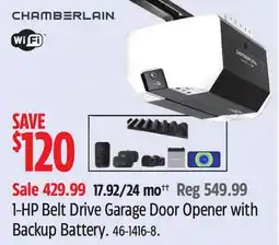 Canadian Tire CHAMBERLAIN 1-HP Belt Drive Garage Door Opener with Backup Battery offer