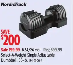 Canadian Tire NordicTrack Select-A-Weight Single Adjustable Dumbbell, 55-lb offer