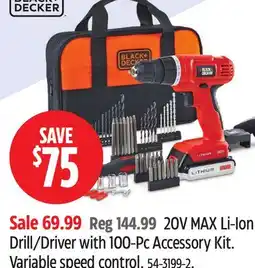 Canadian Tire Black & Decker 20V MAX Li-Ion Drill/Driver with 100-Pc Accessory Kit offer