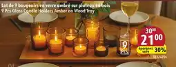 Sushi Shop 9 Pcs Glass Candle Holders Amber on Wood Tray offer