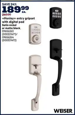 RONA Weiser Henley entry gripset with digital pad Satin nickel or matte black offer