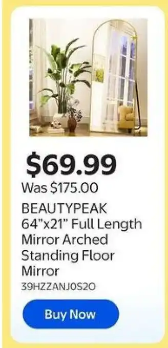 BEAUTYPEAK 64x21 Full Length Mirror Arched Standing Floor Mirror