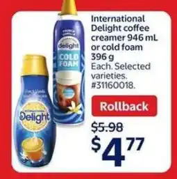 Walmart International Delight Coffee Creamer or Cold Foam offer