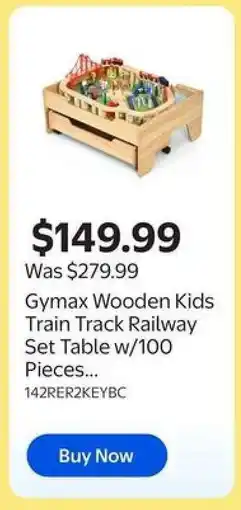 Walmart Gymax Wooden Kids Train Track Railway Set Table w/100 Pieces offer
