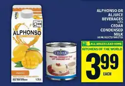 Food Basics Alphonso or Aljuice Beverages / Cedar Condensed Milk offer