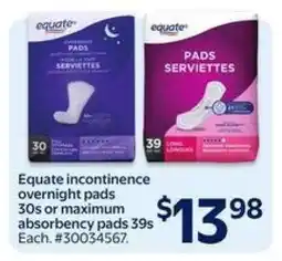 Walmart Equate Incontinence Pads offer