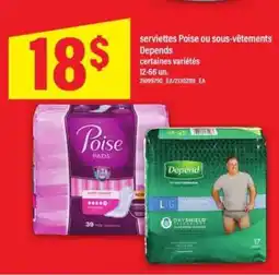 Maxi serviettes Poise ou sous-vêtements Depends offer