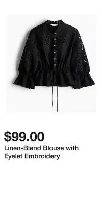 H&M Linen-Blend Blouse with Eyelet Embroidery offer