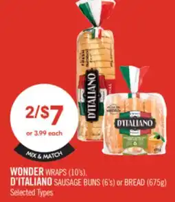 Shoppers Drug Mart WONDER WRAPS 10'S D'ITALIANO SAUSAGE BUNS 6'S or BREAD offer