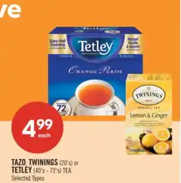Shoppers Drug Mart TAZO, TWININGS (20's) or TETLEY (40's - 72's) TEA offer