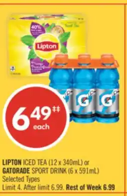 Shoppers Drug Mart LIPTON ICED TEA (12 x 340mL) or GATORADE SPORT DRINK (6 x 591mL) offer