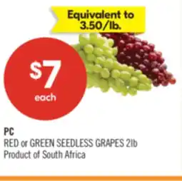 Shoppers Drug Mart PC RED or GREEN SEEDLESS GRAPES 2lb offer
