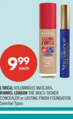 Shoppers Drug Mart L'ORÉAL VOLUMINOUS MASCARA, RIMMEL LONDON THE MULTI-TASKER CONCEALER or LASTING FINISH FOUNDATION offer