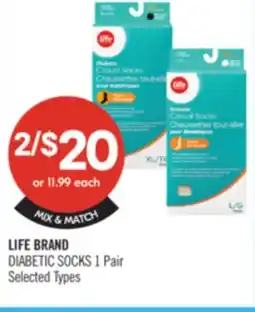 Shoppers Drug Mart LIFE BRAND DIABETIC SOCKS 1 Pair offer