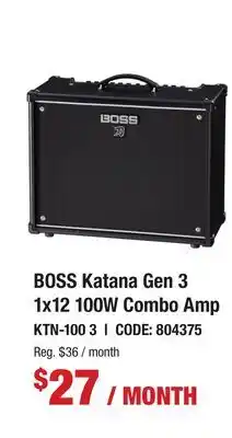 Long & McQuade BOSS KATANA GEN 3 1X12 100W COMBO AMP offer