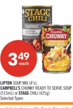 Shoppers Drug Mart LIPTON SOUP MIX (4's), CAMPBELL'S CHUNKY READY TO SERVE SOUP (515mL) or STAGG CHILI (425g) offer