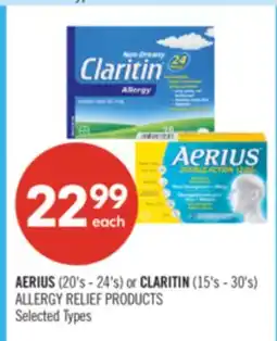 Shoppers Drug Mart AERIUS (20's - 24's) or CLARITIN (15's - 30's) ALLERGY RELIEF PRODUCTS offer