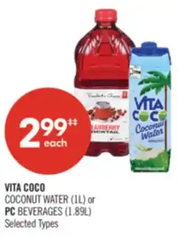 Shoppers Drug Mart VITA COCO COCONUT WATER (1L) or PC BEVERAGES (1.89L) offer