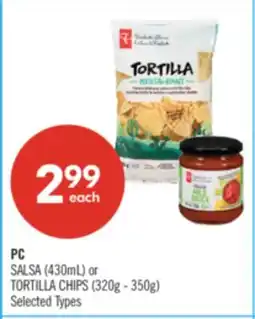 Shoppers Drug Mart PC SALSA (430mL) or TORTILLA CHIPS (320g - 350g) offer