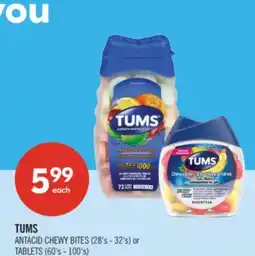 Shoppers Drug Mart TUMS ANTACID CHEWY BITES (28's - 32's) or TABLETS (60's - 100's) offer