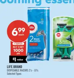 Shoppers Drug Mart LIFE BRAND DISPOSABLE RAZORS offer