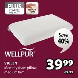 JYSK WELLPUR VIGLEN Memory foam pillow offer