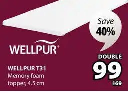 JYSK WELLPUR T31 Memory foam topper offer