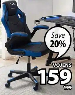 JYSK VOJENS Gaming chair, stepless tilt, faux leather cover, black/blue offer