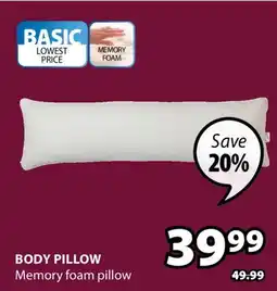 JYSK Body Pillow Memory foam pillow offer