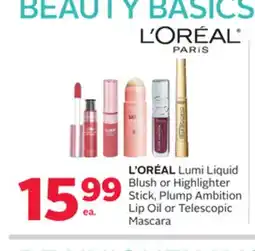 Rexall L'ORÉAL Lumi Liquid Blush or Highlighter Stick, Plump Ambition Lip Oil or Telescopic Mascara offer