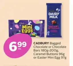 Rexall CADBURY Bagged Chocolate or Chocolate Bars 180g-200g, Caramel Buttons 96g or Easter Mini Egg 97g offer