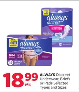 Rexall ALWAYS Discreet Underwear, Briefs or Pads offer