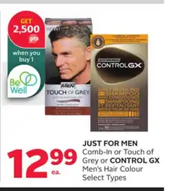 Rexall JUST FOR MEN Comb-In or Touch of Grey or CONTROL GX Men's Hair Colour offer
