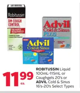 Rexall ROBITUSSIN Liquid 100mL-115mL or Coughgels 20' s or ADVIL Cold & Sinus 16' s-20' s offer