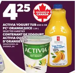 Independent City Market ACTIVIA YOGURT TUB, 650 G OR PC ORANGE JUICE, 1.54 L offer