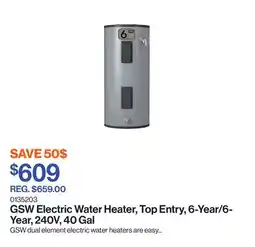 Patrick Morin Electric Water Heater, Top Entry, 6-Year/6-Year, 240V, 40 Gal offer