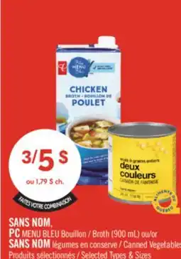 Pharmaprix NO NAME, PC BLUE MENU Broth (900 mL) or NO NAME Canned Vegetable offer
