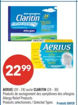 Pharmaprix AERIUS (20 - 24) or CLARITIN (24 - 30) Allergy Relief Products offer