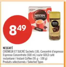 Pharmaprix NESCAFÉ Sachets (18), Espresso Concentrate (500 mL), or GOLD Instant Coffee (95 g - 100 g) offer