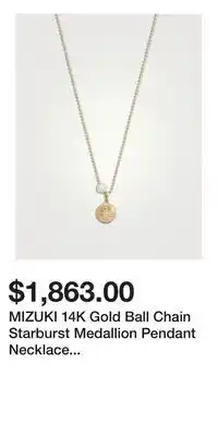 Holt Renfrew MIZUKI 14K Gold Ball Chain Starburst Medallion Pendant Necklace With Pearl And Diamond offer