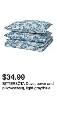 IKEA BITTERSÖTA Duvet cover and pillowcase(s), light gray/blue offer