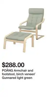 IKEA POÄNG Armchair and footstool, birch veneer/Gunnared light green offer
