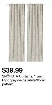 IKEA SNÖRUTA Curtains, 1 pair, light gray-beige white/floral pattern with heading tape offer