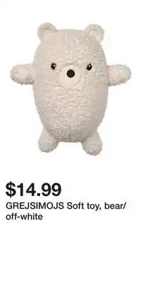 IKEA GREJSIMOJS Soft toy, bear/off-white offer