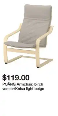 IKEA POÄNG Armchair, birch veneer/Knisa light beige offer