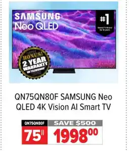 2001 Audio Video QN75QN80F - SAMSUNG 75 QLED 144HZ MINI-LED PANEL offer