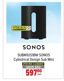 2001 Audio Video SUBM1US1B SONOS Cylindrical Design Sub Mini offer