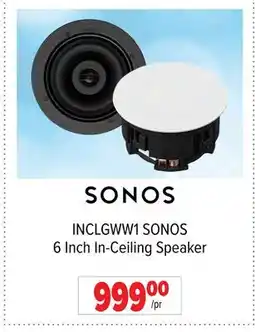 2001 Audio Video INCLGWW1 SONOS 6 Inch In-Ceiling Speaker offer