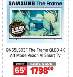 2001 Audio Video QN65LS03F 65 SAMSUNG The Frame QLED 4K Art Mode Vision AI Smart TV offer