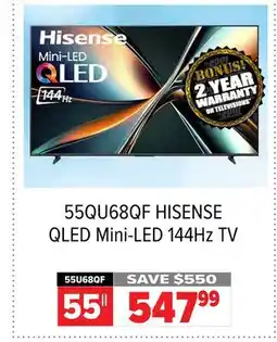 2001 Audio Video 55QU68QF HISENSE 55 QLED Mini-LED 144Hz TV offer